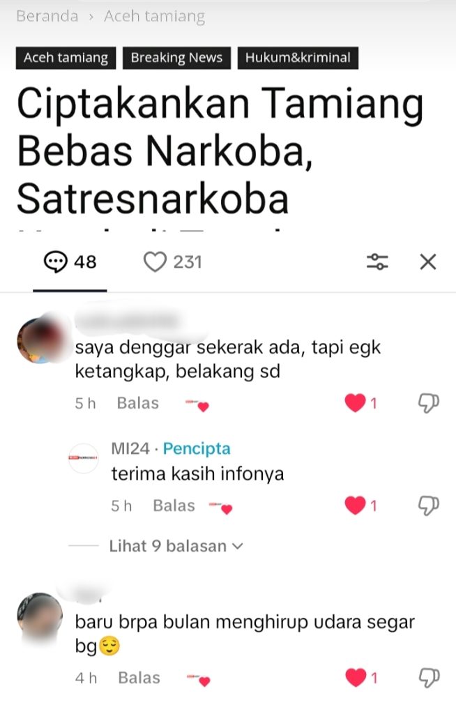 Warganet sosial media ingin Aceh Tamiang bersih dari narkoba .