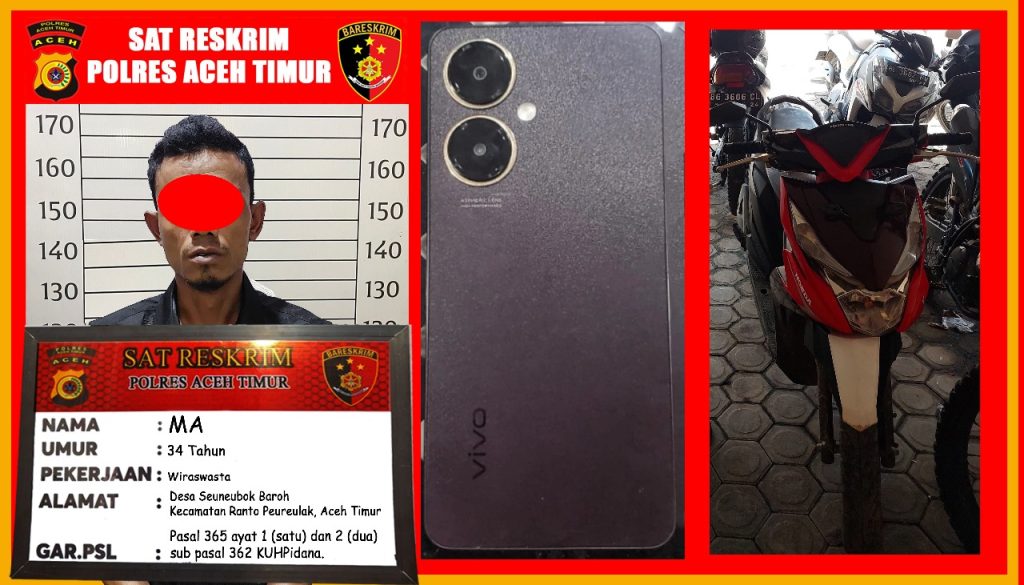 Satreskrim Polres Aceh Timur Berhasil Amankan Pelaku Curas, Enam Kali Beraksi Incar Pengendara Sepeda Motor