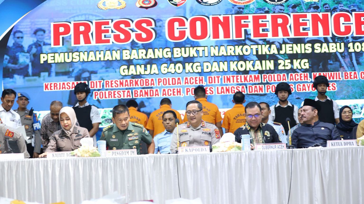 Kapolda Aceh Pimpin Pemusnahan 25 Kg Kokain, 108 Kg Sabu, dan 640 Kg Ganja