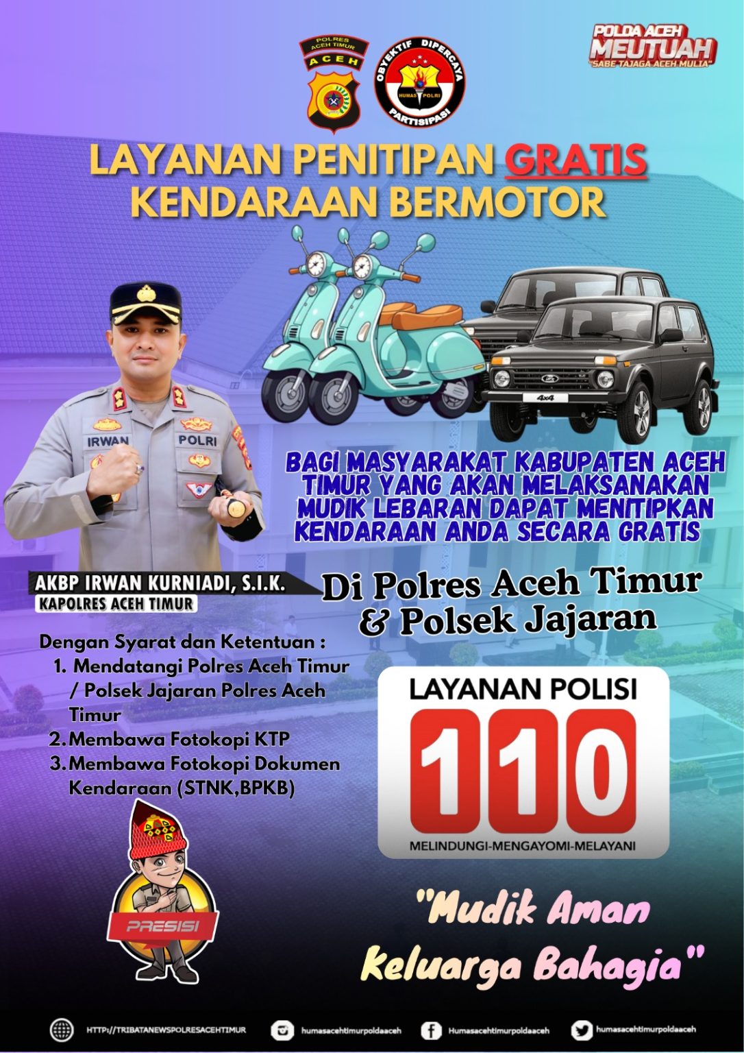 Mudik Nyaman, Polres Aceh Timur dan Jajarannya Layani Penitipan Kendaraan