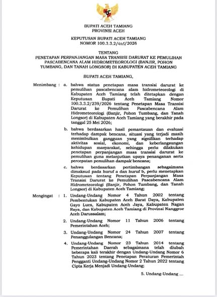 Pemkab Aceh Tamiang Perpanjang Masa Transisi Darurat ke Pemulihan, Fokus Percepat Penanganan dan Pemulihan Warga