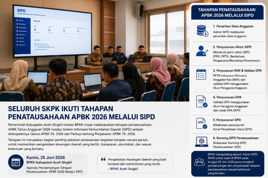 Pemerintah Kabupaten Aceh Singkil Mulai Melaksanakan Tahapan Penatausahaan APBN 2026 Melalui SIPD