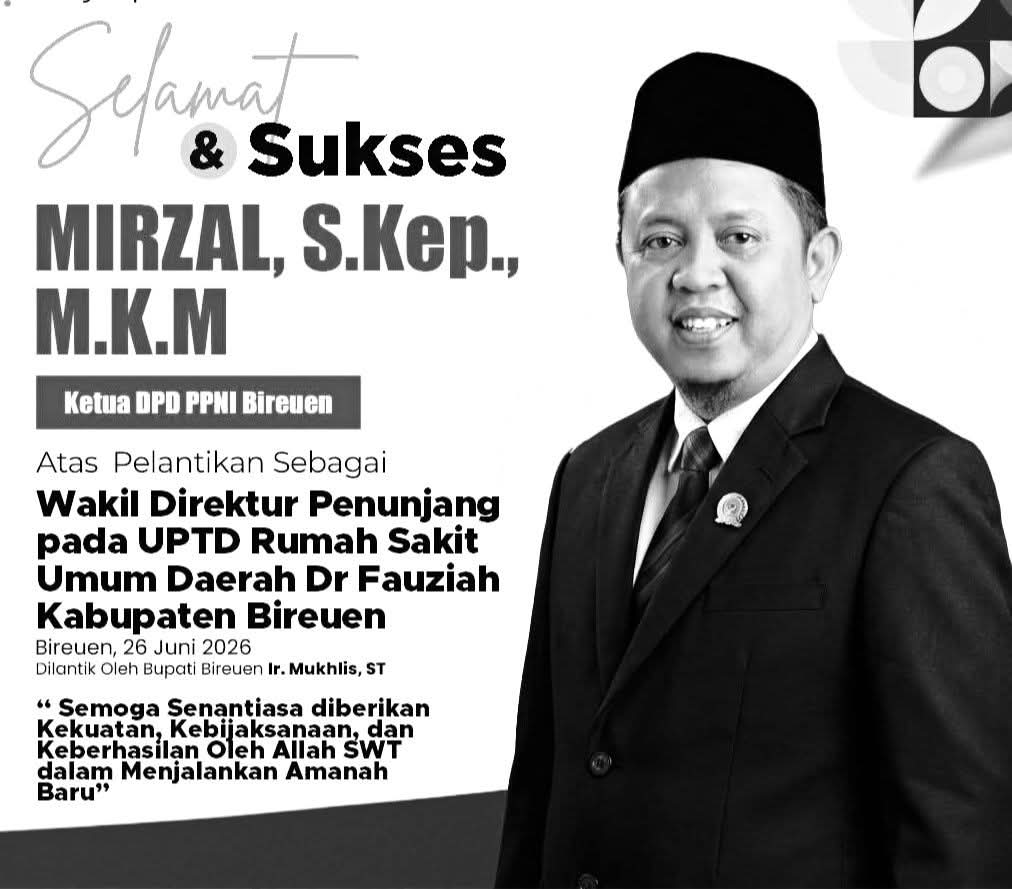 Mirzal Resmi Dilantik sebagai Wakil Direktur Penunjang RSUD dr. Fauziah Bireuen
