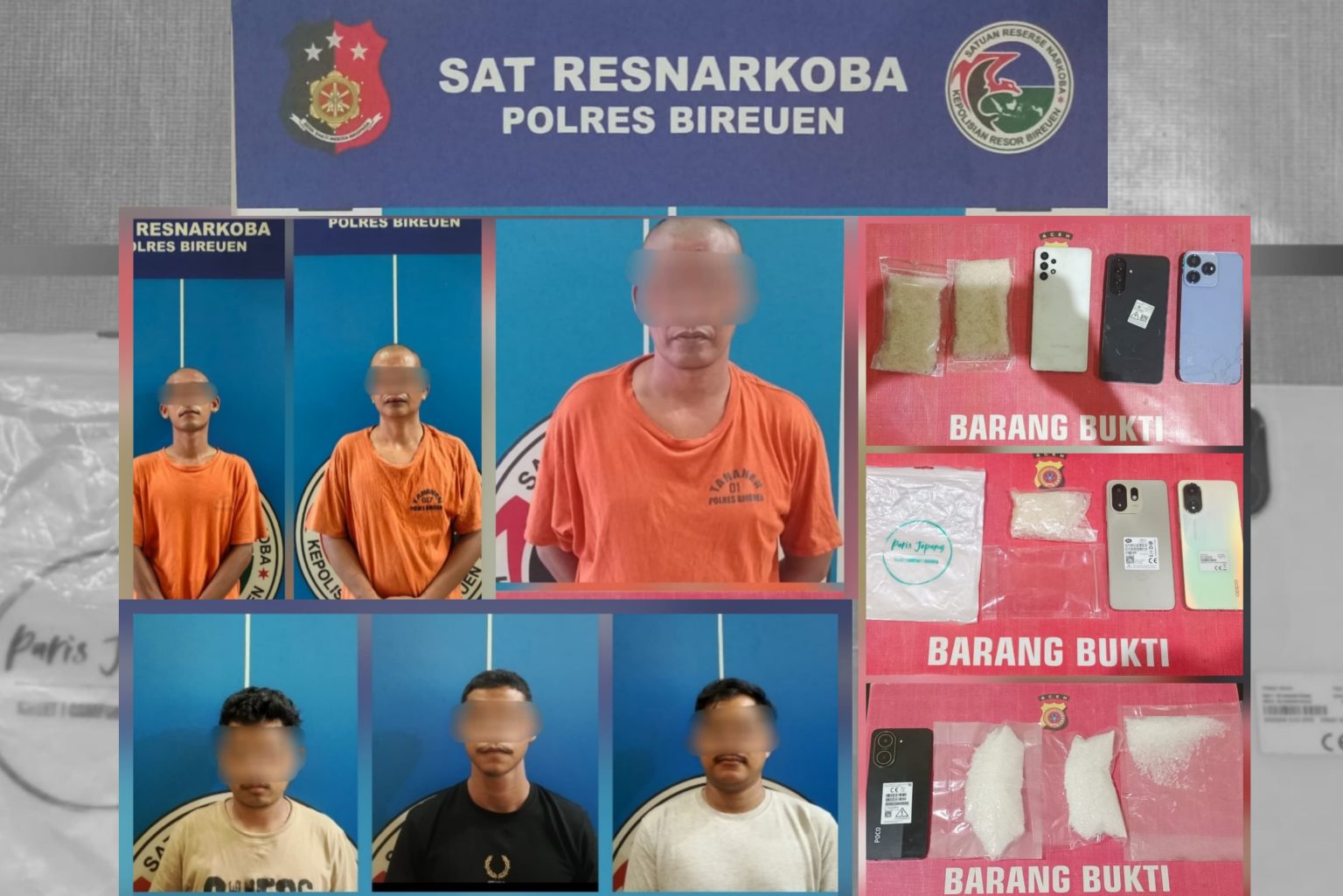 Polres Bireuen Komit Berantas Narkoba, 6 Pengedar Sabu Ditangkap