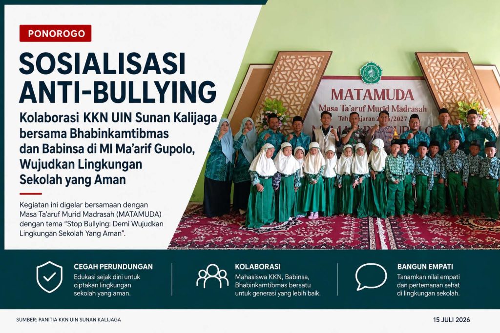 Mahasiswa KKN UIN Sunan Kalijaga Bersama Babinsa dan Bhabinkamtibmas Gelar Sosialisasi Anti-Bullying di MI Ma’arif Gupolo